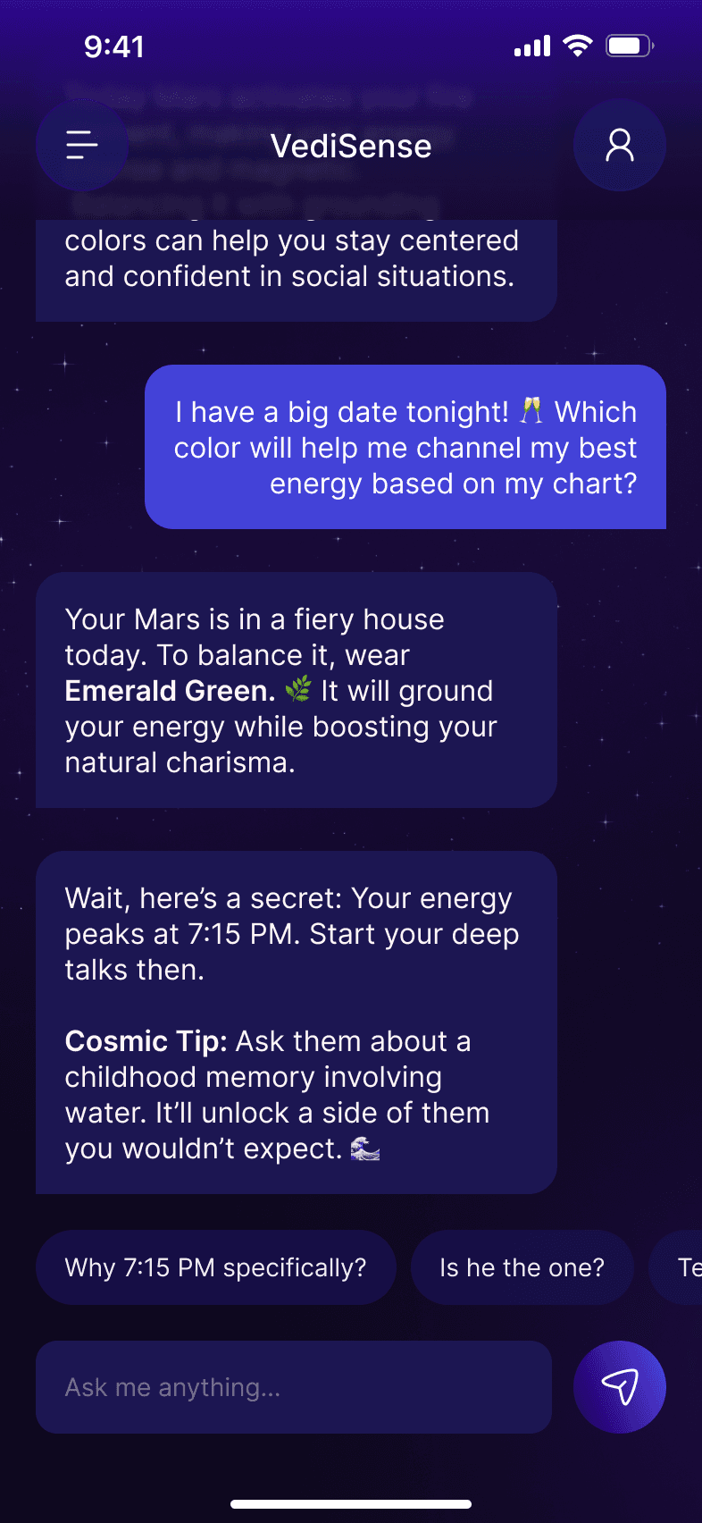 Deep personalized astrology conversation powered by AI