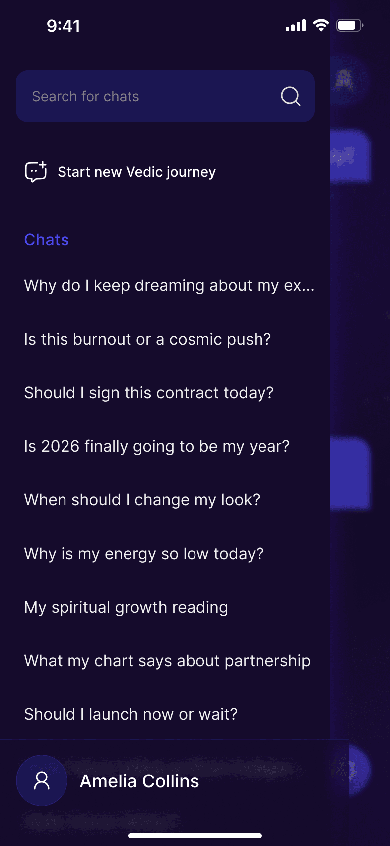 Searchable conversation history with past astrology readings